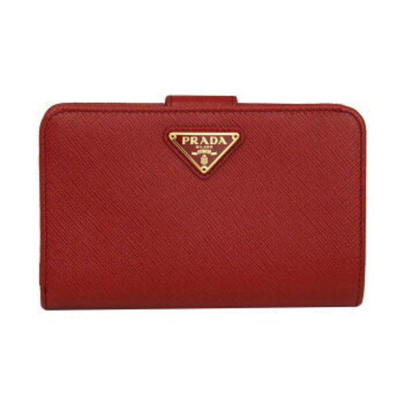 Prada Leather Wallet Red SAFFIANO TRIANG QHH - Picture 1 of 4